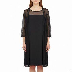 Eileen Fisher Womens Black  Sheer Open Cardigan & Silk Dress Set Sz M
